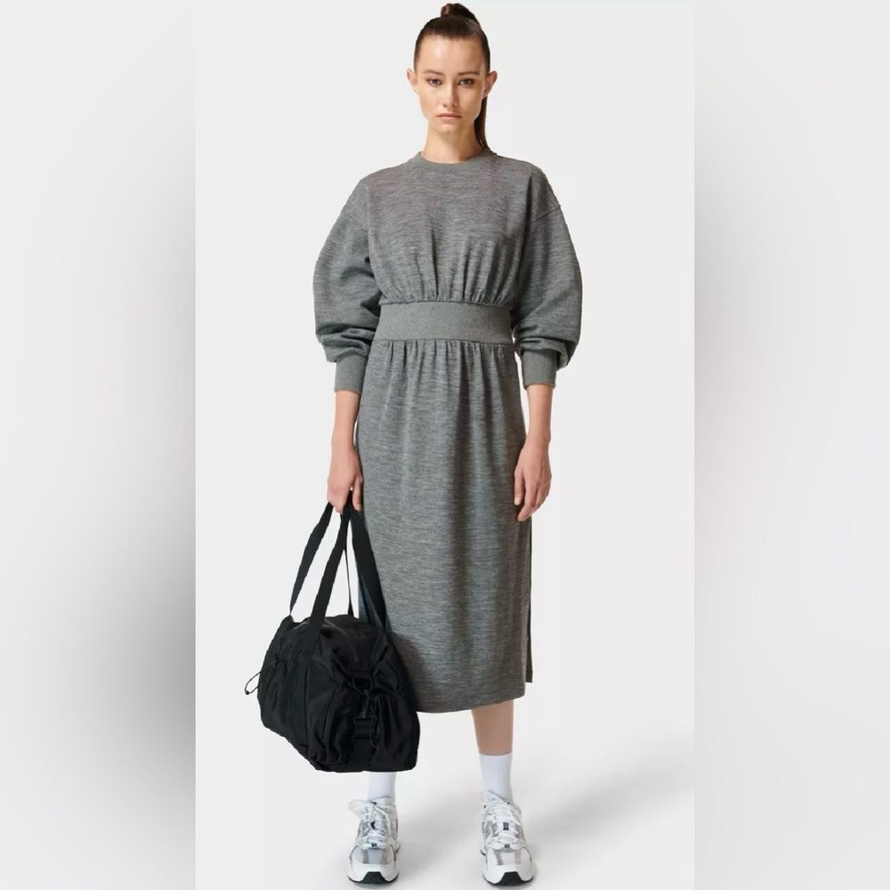 SWEATY BETTY Sweater Midi Dress Small Gray Wool Cotton Athleisure Streetwear